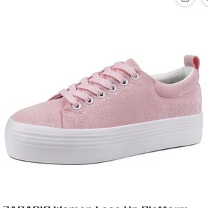 🆕 Women Lace Up Platform Sneakers Size 8, Pink